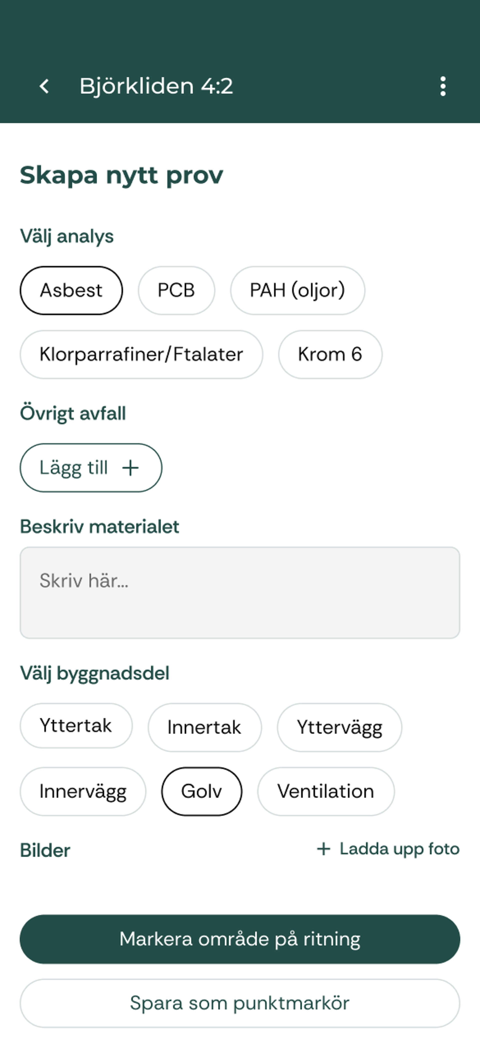 Registrering av ett prov i MIRA-appen